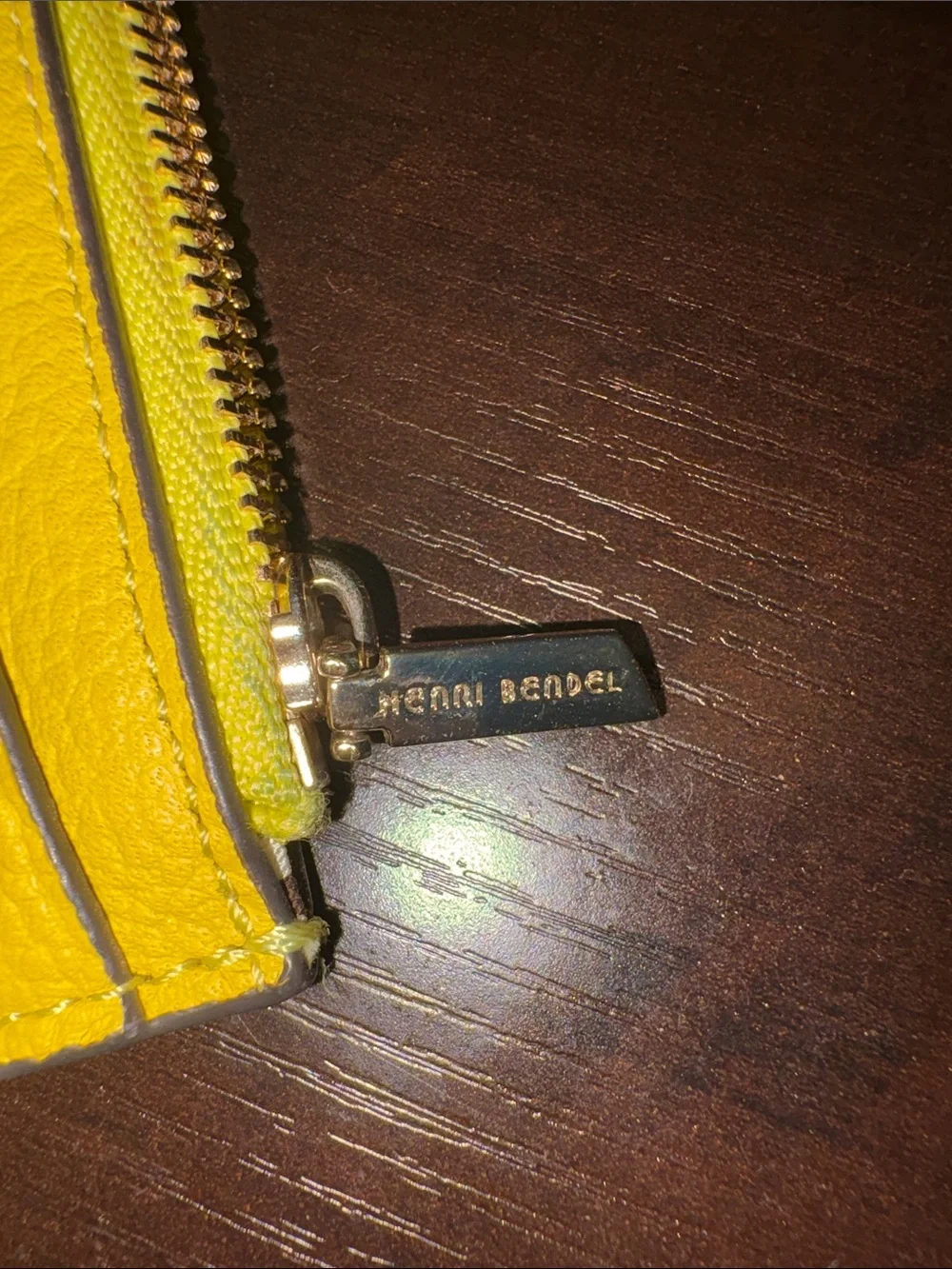 Henri bendel Yellow Leather Card Holder with Black & White Stripe Accent